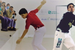 Muntatge fotogràfic de Jorge Muedra i el seu pare Juan jugant a pilota en dos èpoques diferents